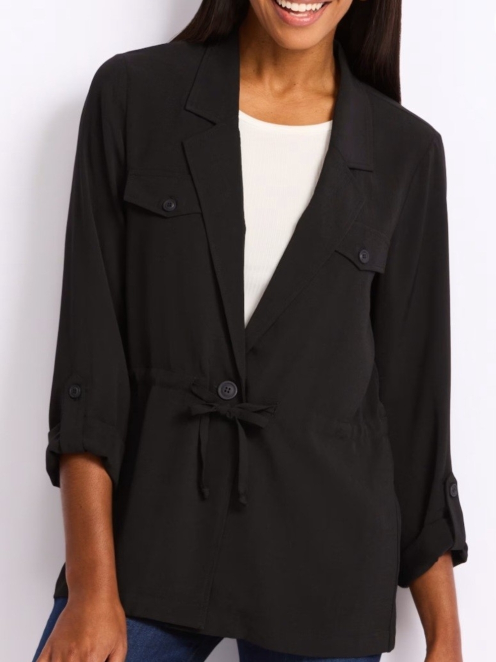 Daniel Rainn Black Drawstring Blazer Jacket